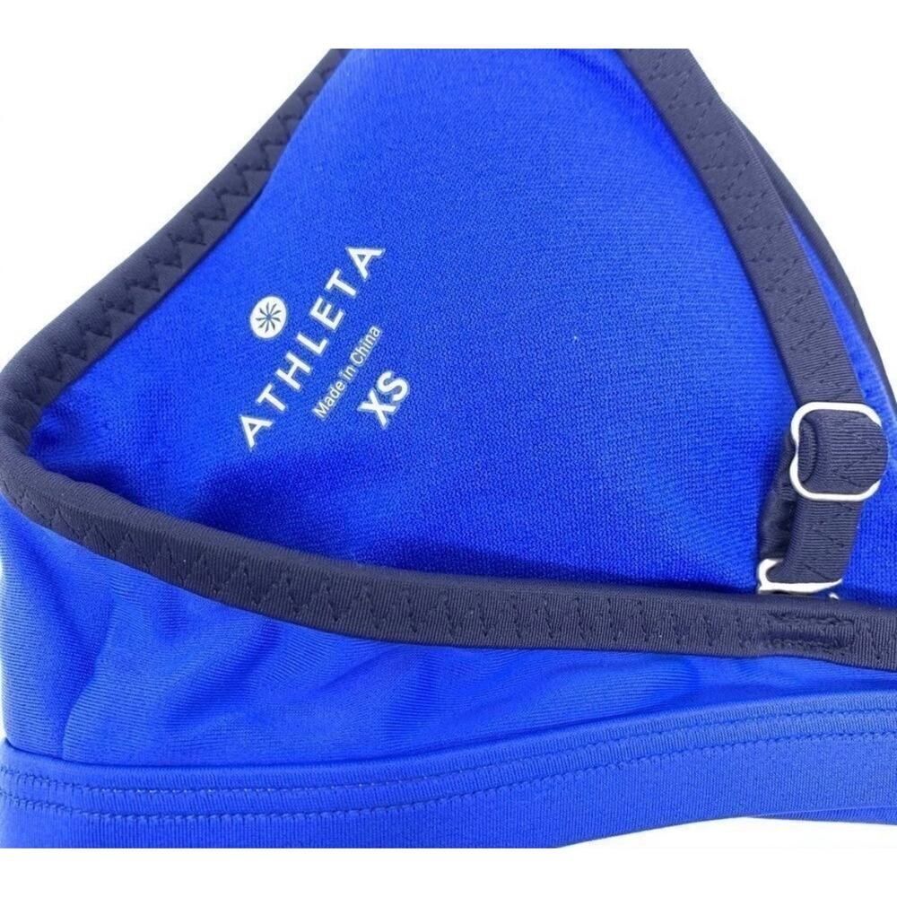 Athleta Bikini Top Blue Black Adjustable Straps Back Clasp Swim XS Sporty - Picture 4 of 5